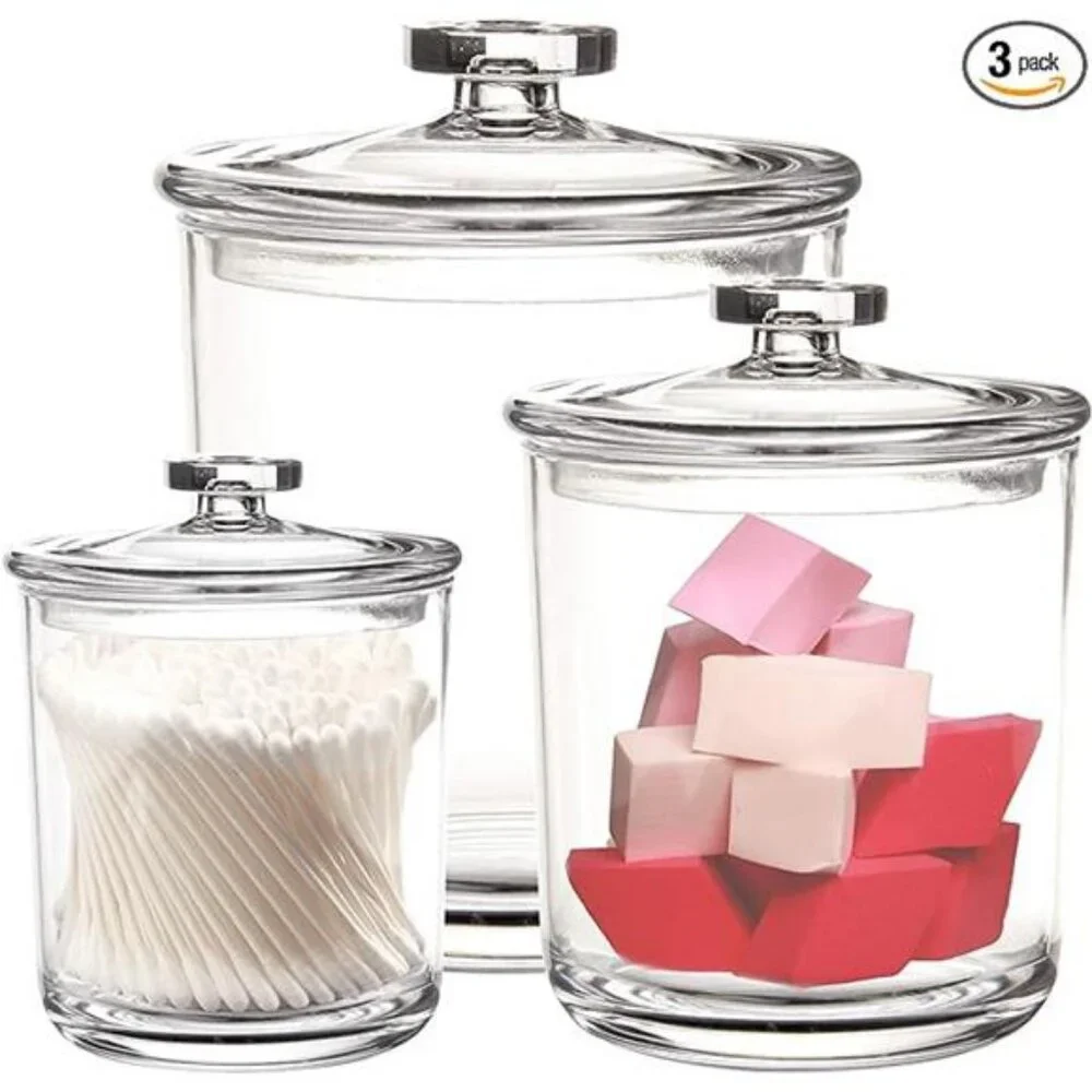 60-Ounce, 30-Ounce and 15-Ounce Clear Plastic Apothecary Jars Set of 3
